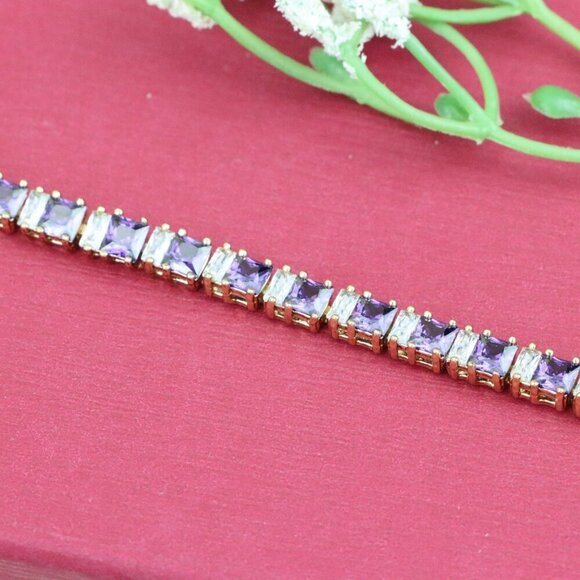 "Elegant Rose Gold Bracelet with Purple and Clear Gemstones, XPBL1008 - Picture 12 of 12